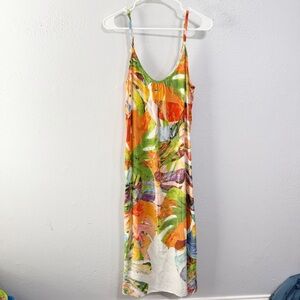 Jams World Colorful Leaf monstera Print Maxi Dress small